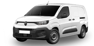 White commercial van with black accents viewed from front-left angle.