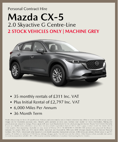 Mazda CX-5 2.0 Skyactiv G Centre-Line personal contract hire offer with specs.