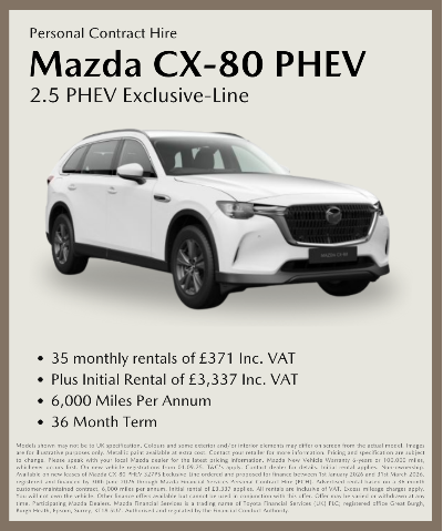 Mazda CX-80 PHEV 2.5 contract hire details with pricing and terms.